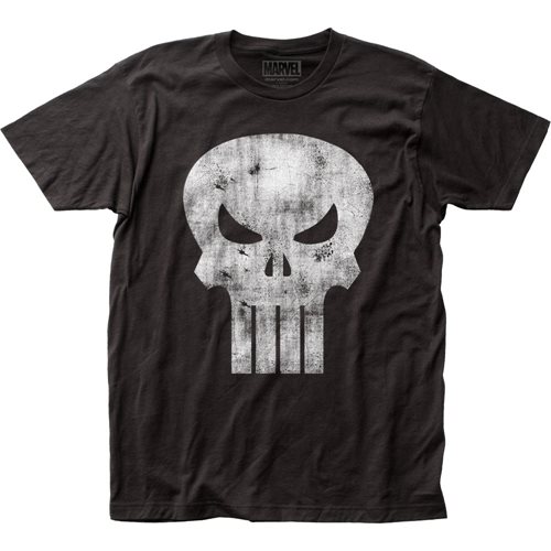 Punisher White Distressed Skull Logo Black T-Shirt